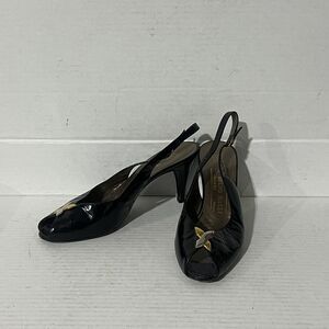 Bruno Magli Bologna Italy Black Leather Open Toe Heels Women's Shoes 7.5 B